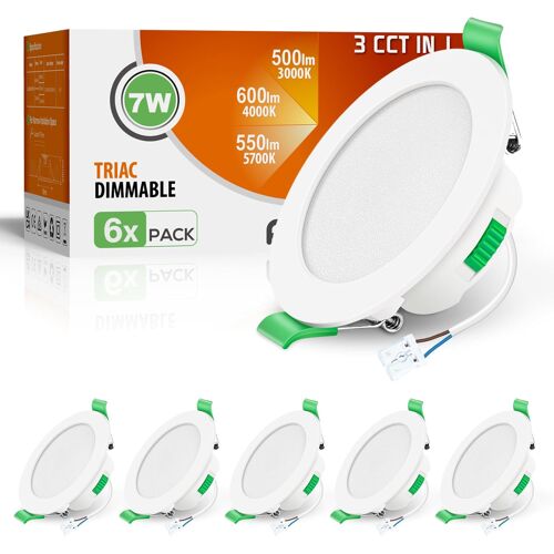Vornixorsarlshoplot De 6 Spot Led Encastrable Dimmable 230v 7w Spot Plafond 3000k 4000k 6500k Étanche Ip65 Réglable Plafonnier Encastré Pour Salle De Bain,Salon,Blanc