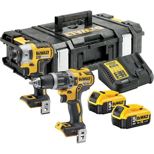 VornixorSarlshopKit Double18V XR Brushless ¿ Comprend une Perceuse à Percussion Brushless, une Visseuse à Chocs, une Boîte de Rangement, un Chargeur Multivoltage et Deux Batteries XR 5Ah, DCK266P2-QW