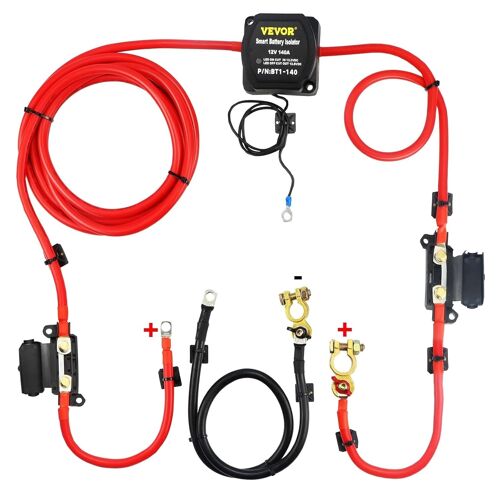 VornixorSarlshopKit de Relais Sensible à la Tension 12 V 140 A Kit d'Isolateur de Batterie Double, Relais de Batterie Charge Divisé Universel Étanche avec Câble de Batterie de 6 m pour VTT UTV Camion