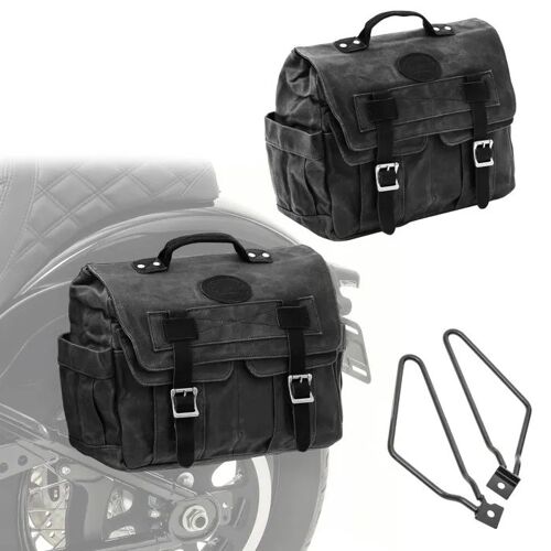 Set 2x Sacoche Cavalière Laterale Moto + Supports Cv1 Noir
