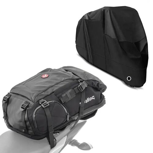 Sac À Dos Moto Hx5 Imperméable 45ltr Avec Porte-Casque + Housse Moto Xl Bache Moto Imperméable En Noir
