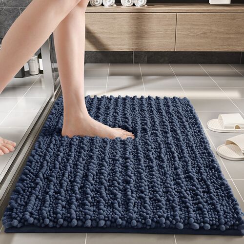 Tapis de bain bleu - Tapis de douche ultra doux et moelleux, en microfibre chenille, ultra absorbant et ultra-doux. Lavable et séchable en machine.