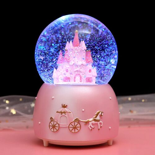 Boule à neige musicale en cristal avec lumières colorées, boîte à musique Castle Melody, objet d'art musical, décoration de bureau onirique et raffinée, cadeau idéal pour un anniversaire, Noël ou Th