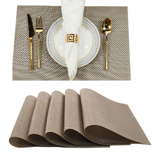 Ensemble De 4 Sets De Table, Sets De Table Antidérapants Résistants À La Chaleur, Lavables Et Durables En Vinyle Pvc Tissé (Beige Doré, 4)