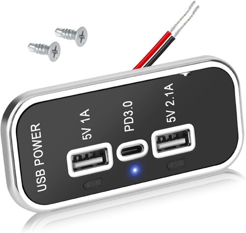 LORANKA-Chargeur USB, Chargement Rapide PD3.0 Type C & Double Panneau de Chargement USB A 3.1A pour 12V/24V Voiture RV Marine