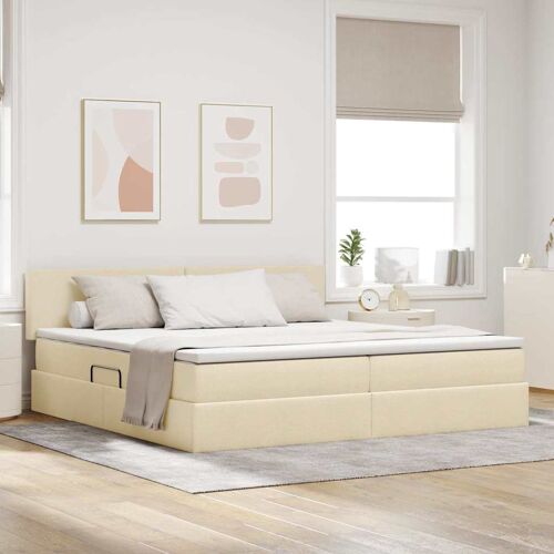 vidaXL Lit avec rangement et LED avec matelas Crème 200 x 200 cm tissu