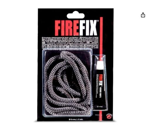 FIREFIX 2043 Cordon de cheminée Ø 8 mm, gris, 2 m de cordon d'étanchéité pour poêle à cheminée, cordon rond, joint de four avec colle résistante à la chaleur jusqu'à 1100 °C, 17 ml
