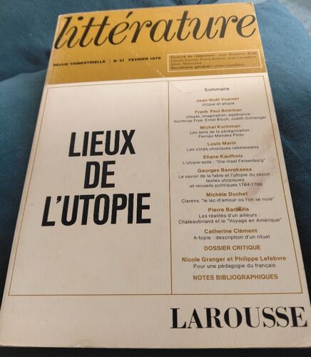 Littérature N°21 Février 1976, Lieux De L'Utopie