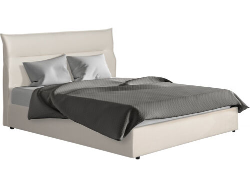 Lit avec coffre de rangement en velours "Isola" - 160 x 200 cm - Beige