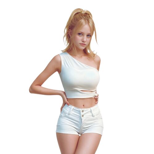 Short Push-Up Femme En Coton Lycra Blanc - Coupe Mode 5 Poches