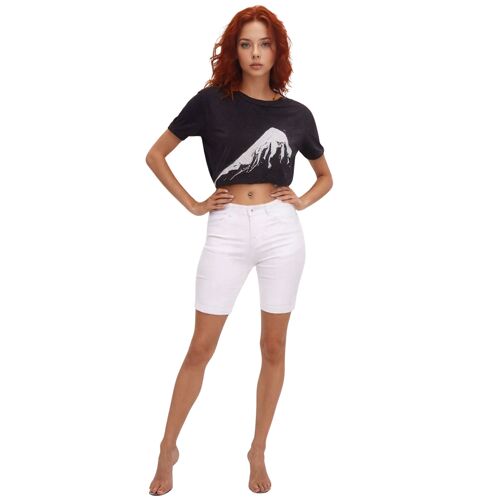 Bermuda Femme Chic En Toile - Coupe Droite - Blanc - Effet Push Up