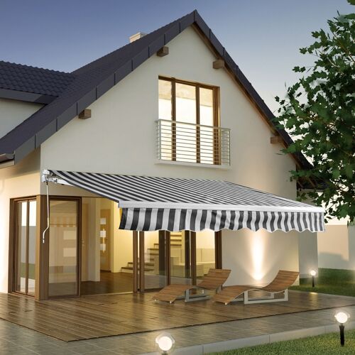 Store Banne Manuel Store Extérieur Auvent Avec Couverture D'auvent Gris Blanc 250 X 200 Cm (Couleur De La Couverture : Gris)