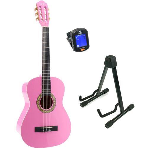 Lapaz 002 Pi Guitare Classique Format 3/4 Rose + Stand + Accordeur