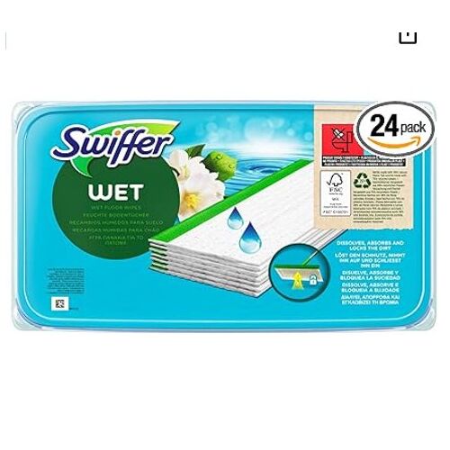 Lingettes humides pour le balai Swiffer, parfum Fraîcheur du Matin, 24 lingettes, pour un nettoyage rapide et facile