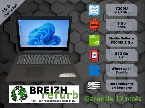 [BREIZH REFURB] PC Portable Lenovo 320-15IKB 15" i5 SSD Windows 11 + Office - Garantie 1 an