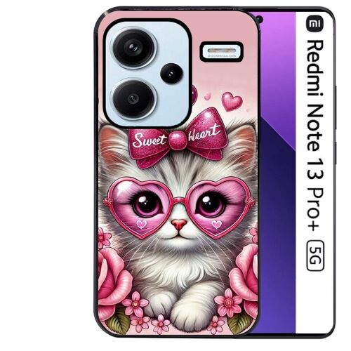 Coque noire Taperso pour Redmi Note 13 PRO PLUS 5G avec motif chat lunettes
