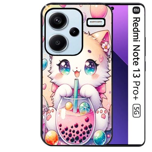 Coque noire Taperso pour Redmi Note 13 PRO PLUS 5G avec motif chat bubble style manga