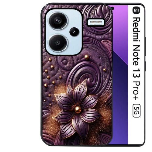 Coque noire Taperso pour Redmi Note 13 PRO PLUS 5G avec motif effet cuir fleur