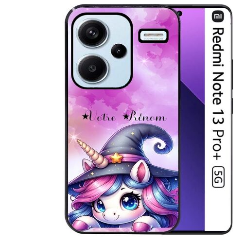 Coque noire Taperso pour Redmi Note 13 PRO PLUS 5G avec motif licorne magic avec prenom