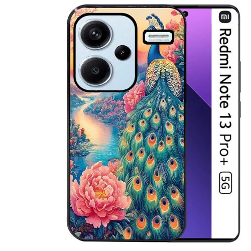 Coque noire Taperso pour Redmi Note 13 PRO PLUS 5G avec motif paon japan