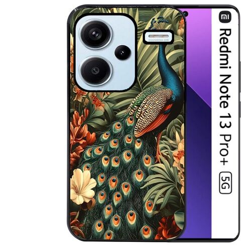 Coque noire Taperso pour Redmi Note 13 PRO PLUS 5G avec motif paon tropical