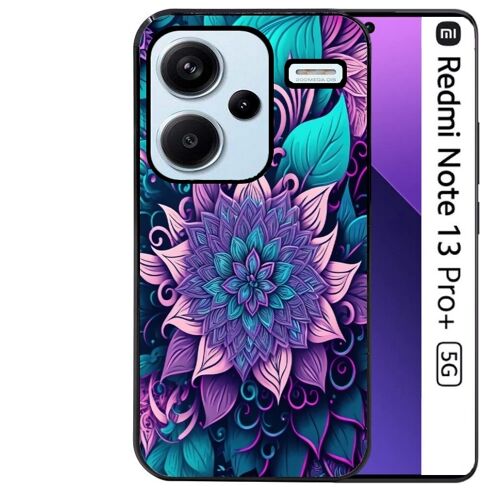 Coque noire Taperso pour Redmi Note 13 PRO PLUS 5G avec motif tropical mandala et fleur violet