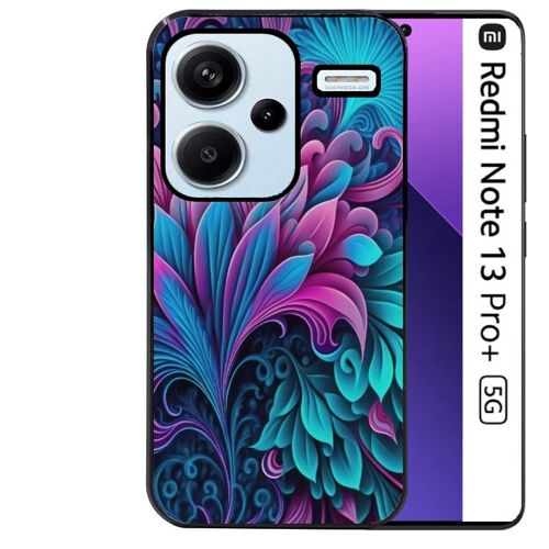 Coque noire Taperso pour Redmi Note 13 PRO PLUS 5G avec motif tropical violet et des fleurs