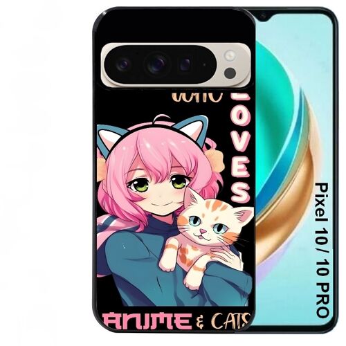 Coque noire Taperso pour PIXEL 10 et 10 PRO avec motif anime et chat