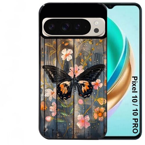 Coque noire Taperso pour PIXEL 10 et 10 PRO avec motif bois et papillon 2