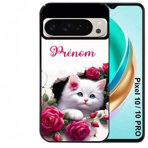 Coque noire Taperso pour PIXEL 10 et 10 PRO avec motif chat fleurs personnalisee