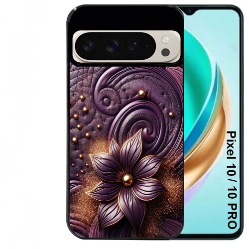 Coque noire Taperso pour PIXEL 10 et 10 PRO avec motif effet cuir fleur