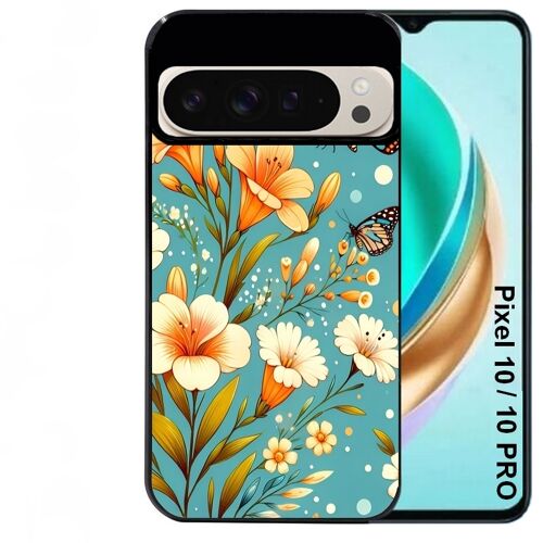 Coque noire Taperso pour PIXEL 10 et 10 PRO avec motif fleur orange