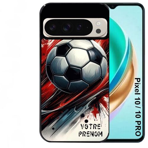 Coque noire Taperso pour PIXEL 10 et 10 PRO avec motif ballon foot avec prenom