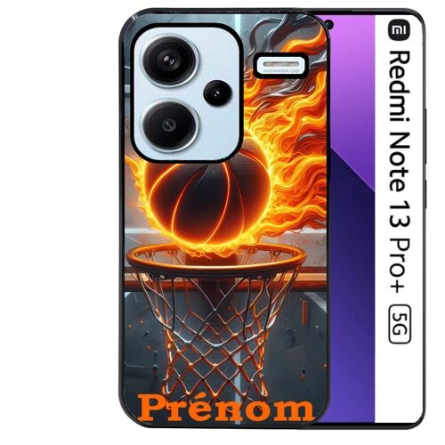 Coque noire Taperso pour Redmi Note 13 PRO PLUS 5G avec motif basket flamme personnalisee