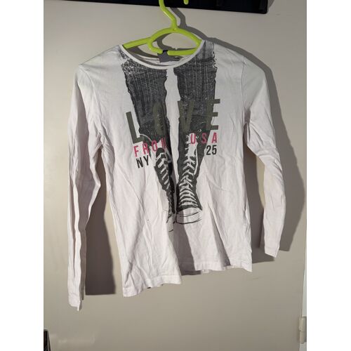 Tee-Shirt Manches Longues Blanc "Love From Usa" - Fille 14 Ans - Style École