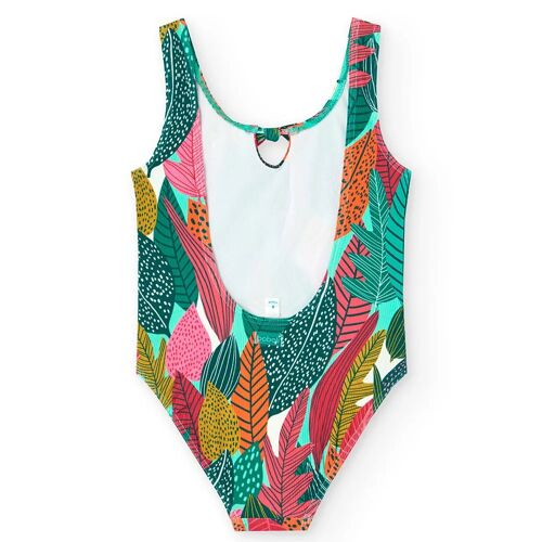 Maillot De Bain Avec Imprimé Feuilles Et N?ud Décoratif Multicolore