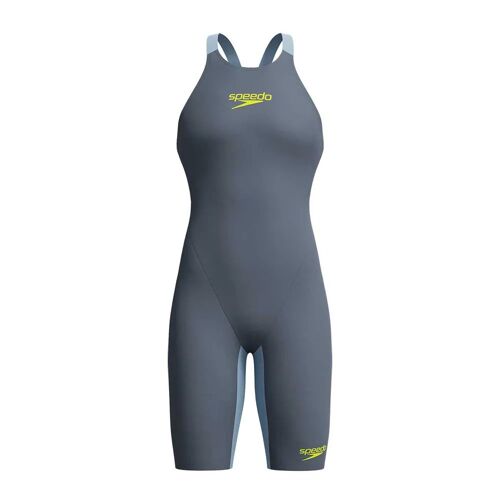 Speedo Maillot De Bain Fastskin Lzr Pure Valor 2.0 Openback Femme Uk 23 Gris Lead / Acadia Bleu
