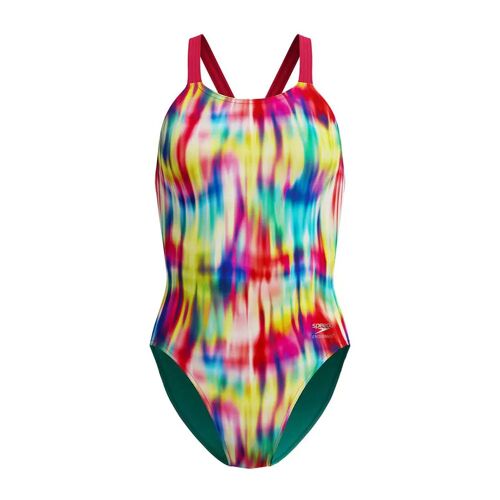Speedo Maillot De Bain Fl Printed Leaderback Femme Uk 32 Prismatic Paradise / Ruby