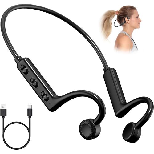 KALANKA-Casque Conduction Osseuse Bluetooth 5.2, Dual MP3/Bluetooth Modus Écouteur Conduction Osseuse Oreilles Ouvertes mit LCD Akku-Display ,IPX5 Wasserdicht Casque Sport für Fitness Radfahren Fahre