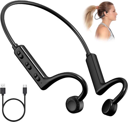 KALANKA-Casque Conduction Osseuse Bluetooth 5.2, Dual MP3/Bluetooth Modus Écouteur Conduction Osseuse Oreilles Ouvertes mit LCD Akku-Display ,IPX5 Wasserdicht Casque Sport für Fitness Radfahren Fahre
