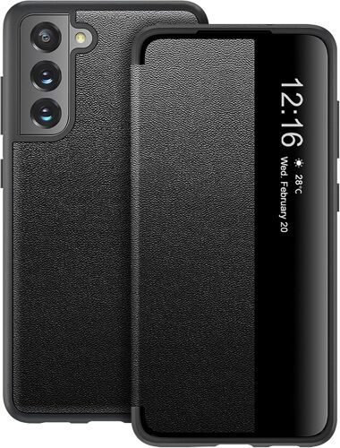 KALANKA-Étui pour Samsung Galaxy S22 Coque Clear View Flip Case à Rabat 360 Full Body Cuir Protecteur Galaxy S22 Housse Antichoc Anti-Rayure Folio Coque pour Samsung Galaxy S22 5G (Noir)
