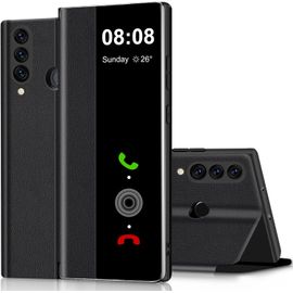 KALANKA-Coque pour Huawei P30 Lite Clear View Cover Coque pour Huawei P30 Lite Etui Cuir à Rabat Clapet Protection Case Flip Cover Folio Silicone Mince, Douce 360 Full Body Antichoc Housse