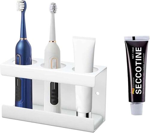 KALANKA-Support Brosse a Dent Électrique Mural sans Percage, Porte Brosse à Dents Electrique Aciers Inoxydables, 3 Trous Electric Toothbrush Holder, Absorbe l'eau Et Résiste à l'Humidité