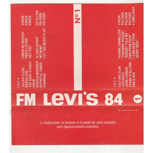 K7 Compilation Levi S 84 N° 1 Moroder - Hypnotic Tango- Culture Club - Laid Back - Lennon - Frank Stallone - Chris Rea - Shannon - Bandolero