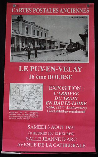 Affiche 32 X 55 Cm Du Puy-En-Velay - 16ème Bourse Des Cartes Postales Anciennes - En 1991.