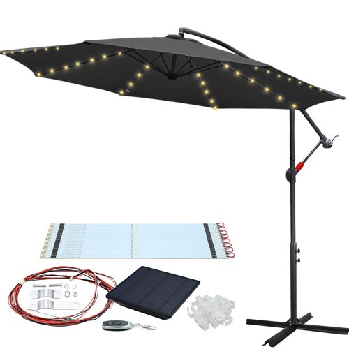 Parasol - Parasol Jardin, Parasol Deporté, Parasol De Balcon Avec Éclairage Led, Gris, 3.5m