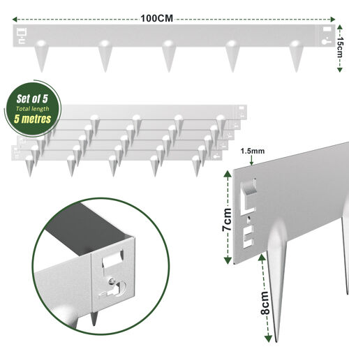 Bordure De Pelouse Bordure De Jardin Bordure Profilée Galvanisée Bordure De Séparation Argent 100x15cm 5m