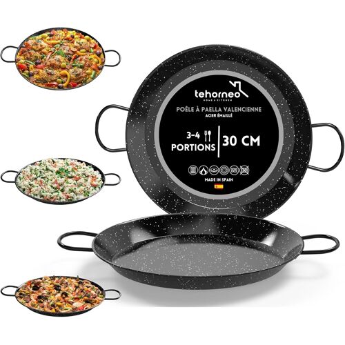 Subzonal-Paella, Poele Paella En Acier Émaillé 30 Cm 3-4 Portions, Plats À Paella, Poele A Paella, Plat Paella Induction, Plat Paella, Compatible Avec Plaques À Induction, Vitrocéramiques, Gaz
