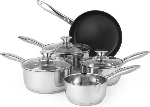 Subzonal-Set De Casseroles Et Poêles En Acier Inoxydable Antiadhésif - 5 Pièces, 16/18/20 Cm Casseroles, 14 Cm Casserole À Lait, 24 Cm Poêle À Frire, Compatible Induction, Lave-Vaisselle