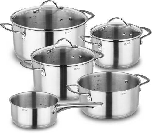 Subzonal-Kopf Clara Lot De 8 Casseroles À Induction | Passe Au Four Et Au Lave-Vaisselle | Batterie De Casseroles Pour Tous Types De Plaques De Cuisson | 4 Casseroles, 1 Casserole À Manche Et 3 Couve